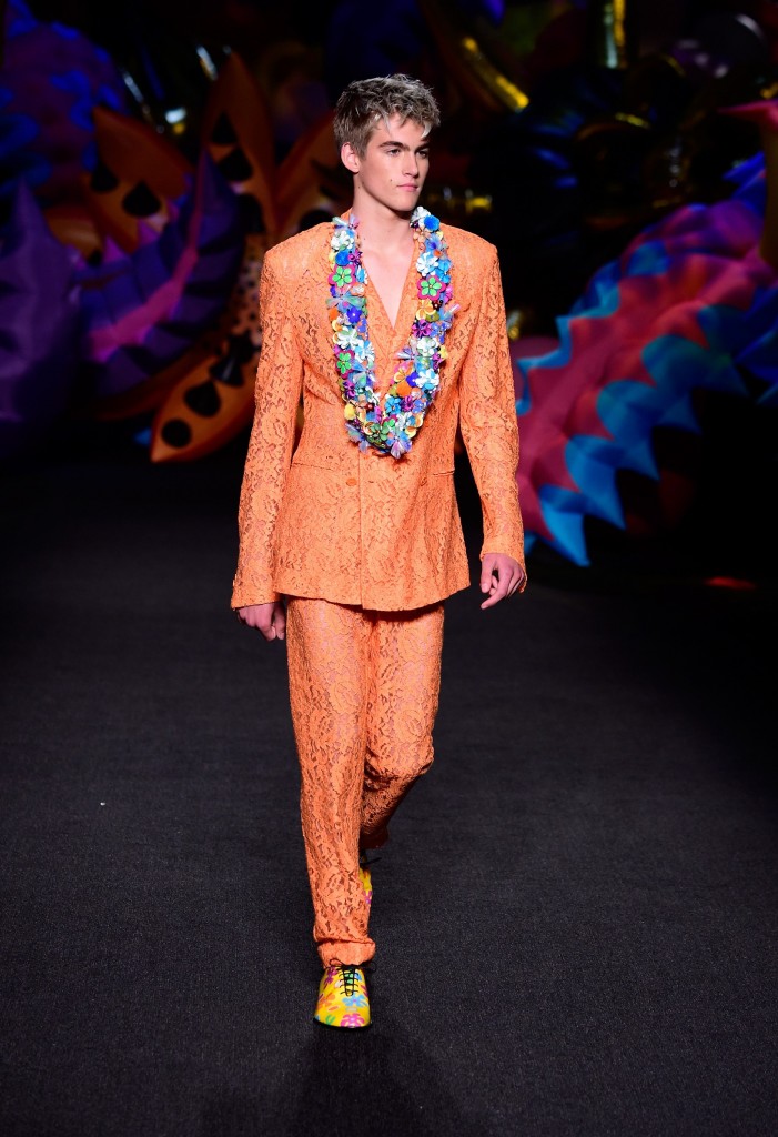 Presley Gerber walks the runway at the Moschino Spring/Summer 17 Menswear and Women's Resort Collection 