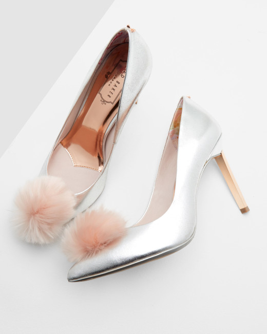 Ted Baker Metallic Shoes witha fur pompoms