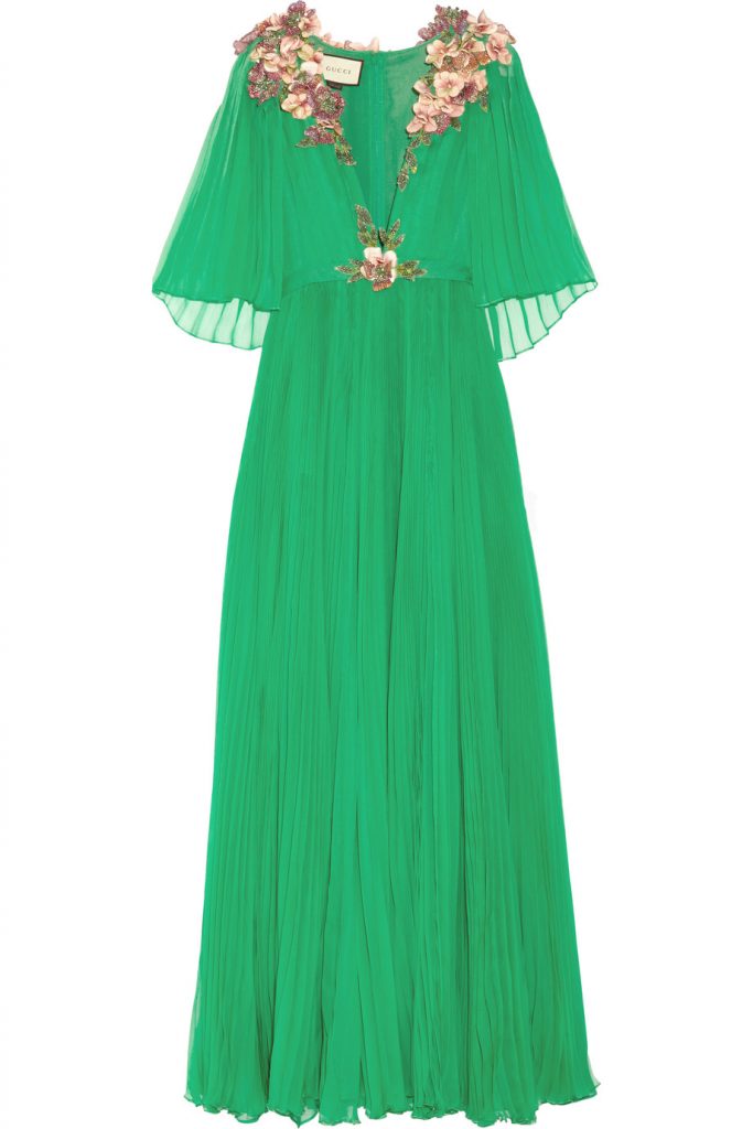 Gucci Embellished plissé silk-chiffon gown