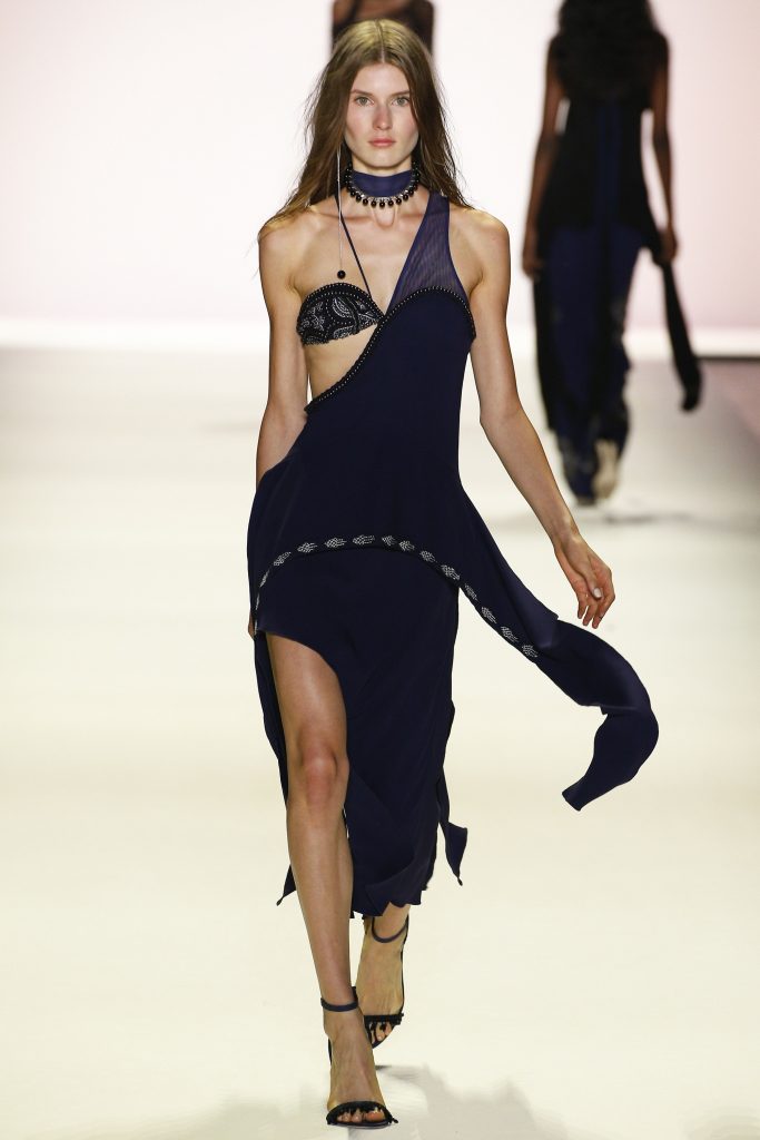 Jonathan Simkhai SS17 model on runway wearing bra under dress